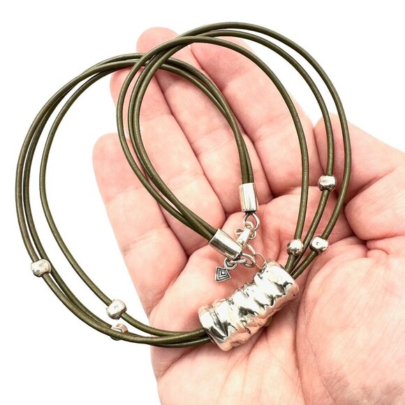 SILPADA Womens Necklace Olive Green Leather Sterling Silver Electroform Pendant - Picture 3 of 3